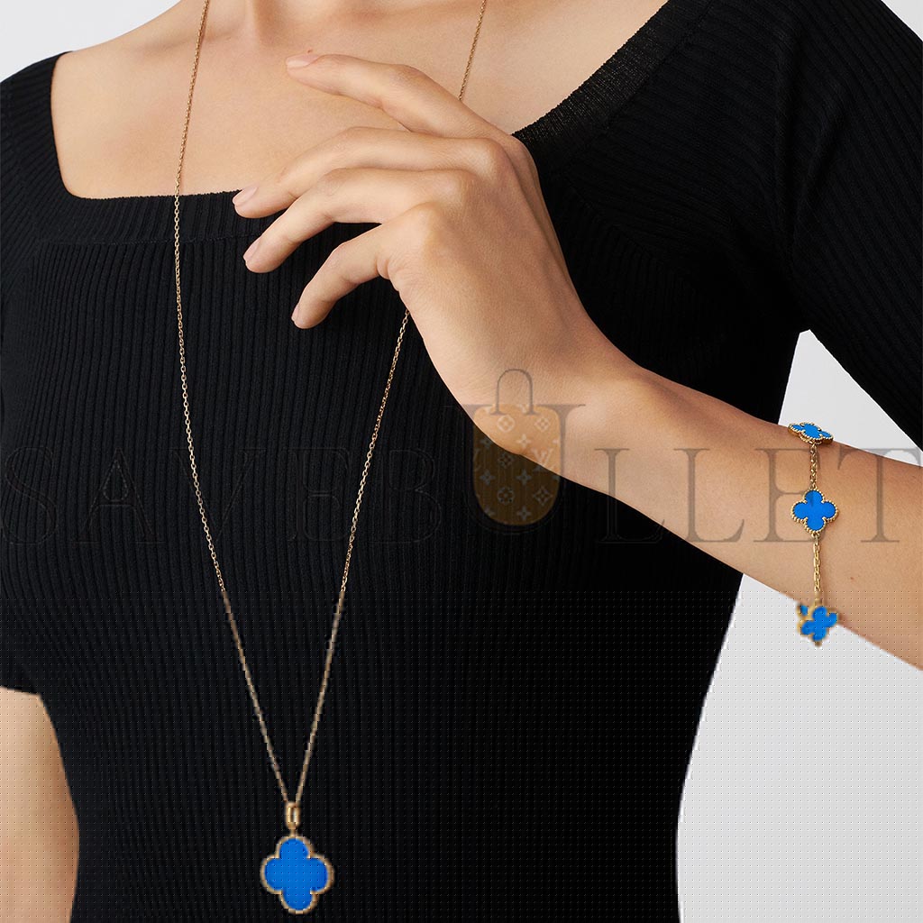 V*n Cl**f & Ar**ls magic alhambra long necklace, 1 motif - yellow gold, agate vcarp6la00